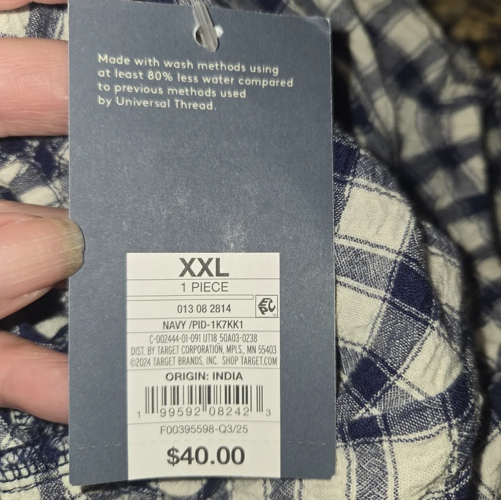 Women Puff Short Sleeve Ankle Sundress Universal Threa Navy  Gingham Sz XXL New - Picture 4 of 4